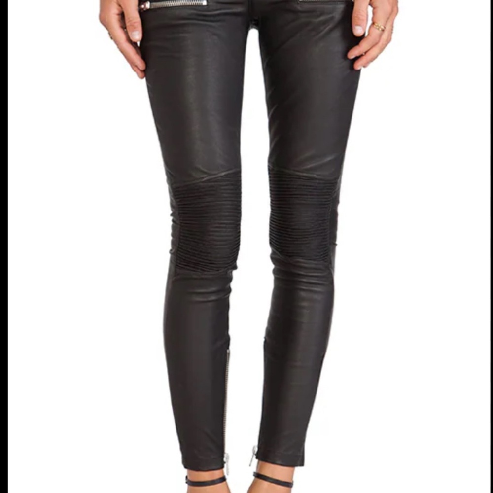 Anine Black Lambskin Moto Pants Sz Small